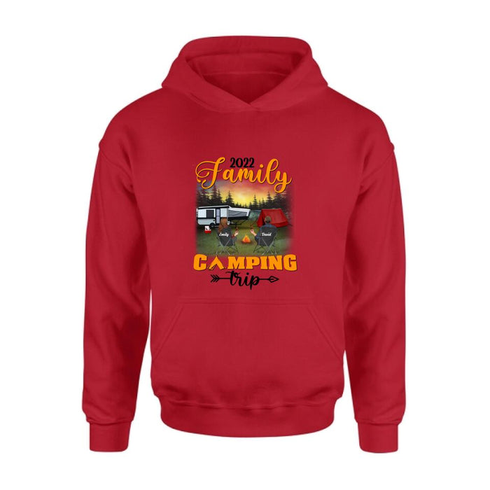 Personalized Family Camping Trip Shirt/Pullover Hoodie - Couple/Single Parent/Parents With Up to 3 Kids And 3 Pets - Gift Idea For Whole Family/Camping Lover