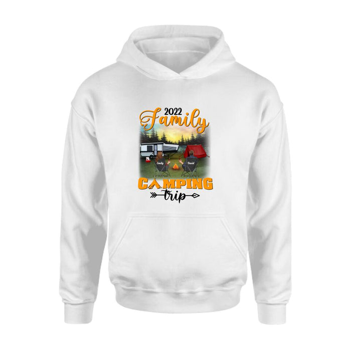 Personalized Family Camping Trip Shirt/Pullover Hoodie - Couple/Single Parent/Parents With Up to 3 Kids And 3 Pets - Gift Idea For Whole Family/Camping Lover