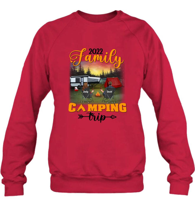 Personalized Family Camping Trip Shirt/Pullover Hoodie - Couple/Single Parent/Parents With Up to 3 Kids And 3 Pets - Gift Idea For Whole Family/Camping Lover