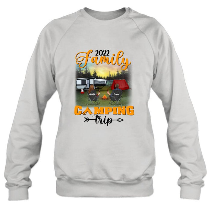 Personalized Family Camping Trip Shirt/Pullover Hoodie - Couple/Single Parent/Parents With Up to 3 Kids And 3 Pets - Gift Idea For Whole Family/Camping Lover