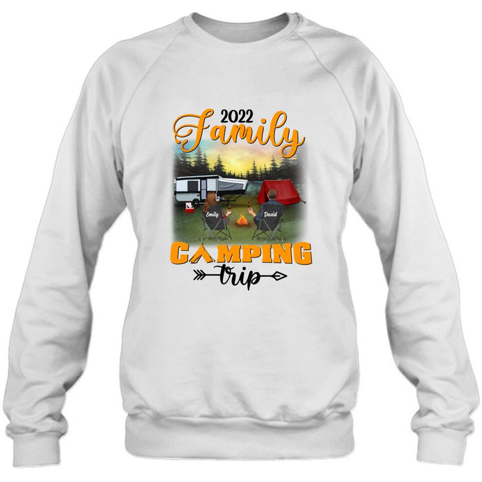 Personalized Family Camping Trip Shirt/Pullover Hoodie - Couple/Single Parent/Parents With Up to 3 Kids And 3 Pets - Gift Idea For Whole Family/Camping Lover