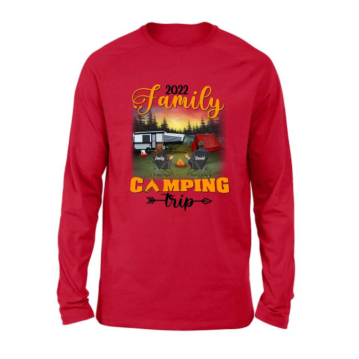 Personalized Family Camping Trip Shirt/Pullover Hoodie - Couple/Single Parent/Parents With Up to 3 Kids And 3 Pets - Gift Idea For Whole Family/Camping Lover