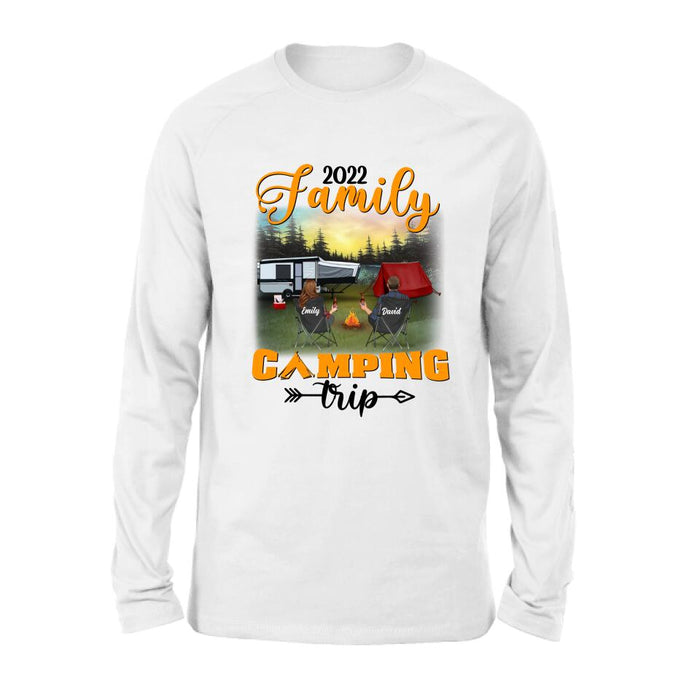 Personalized Family Camping Trip Shirt/Pullover Hoodie - Couple/Single Parent/Parents With Up to 3 Kids And 3 Pets - Gift Idea For Whole Family/Camping Lover