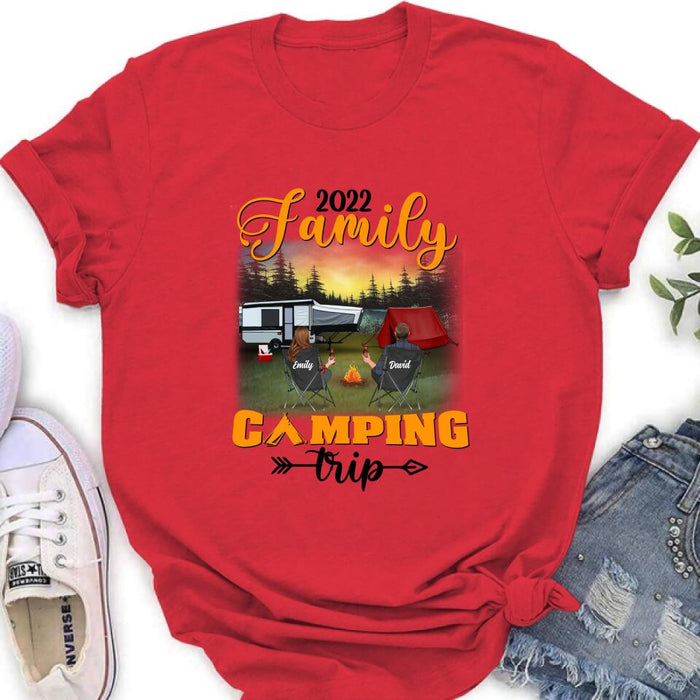 Personalized Family Camping Trip Shirt/Pullover Hoodie - Couple/Single Parent/Parents With Up to 3 Kids And 3 Pets - Gift Idea For Whole Family/Camping Lover