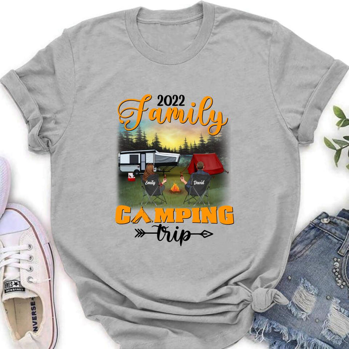Personalized Family Camping Trip Shirt/Pullover Hoodie - Couple/Single Parent/Parents With Up to 3 Kids And 3 Pets - Gift Idea For Whole Family/Camping Lover