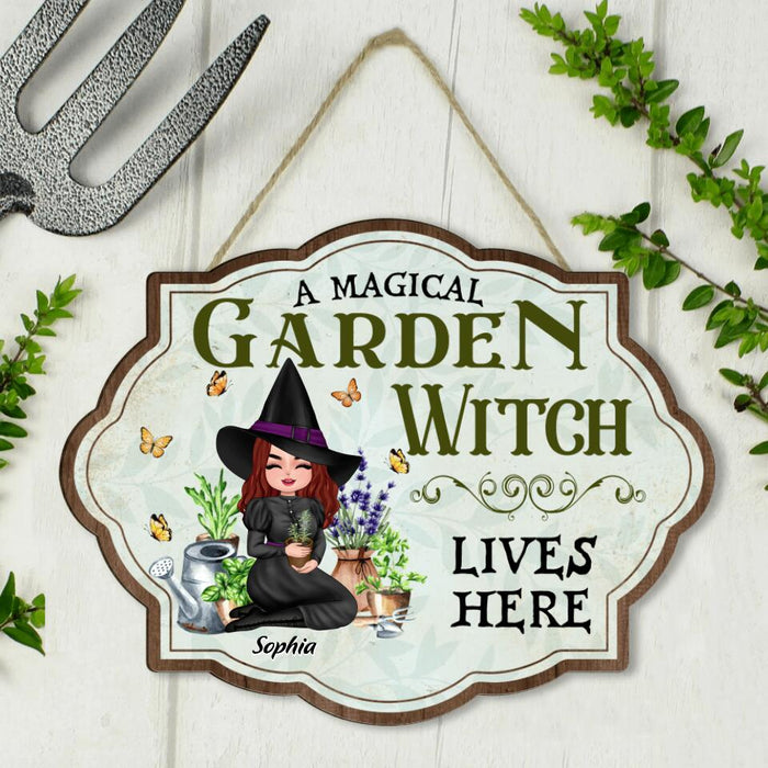 Personalized Garden Witch Wooden Sign - Gift Idea For Halloween/Wiccan Decor/Pagan Decor - A Magical Garden Witch Lives Here