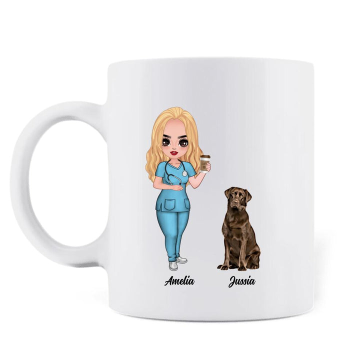 Personalized Nurse Dog Mom Coffee Mug - Up to 5 Dogs - Gift Idea For Dog Lovers - Easily Distracted By Dogs And Big Veins