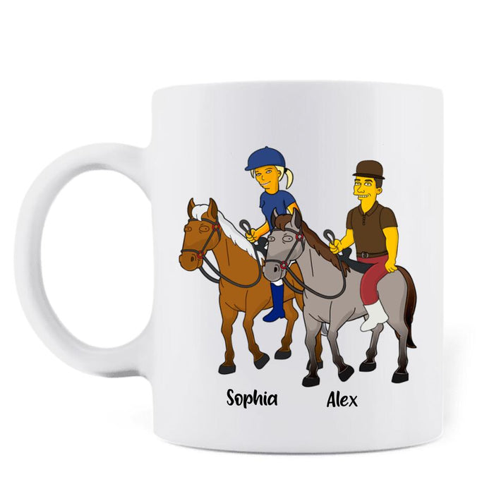 Personalized Horseback Riding Cartoon Portrait From Photo Coffee Mug - Gift Idea For Couple/ Riding Lover - Husband And Wife Riding Partners For Life