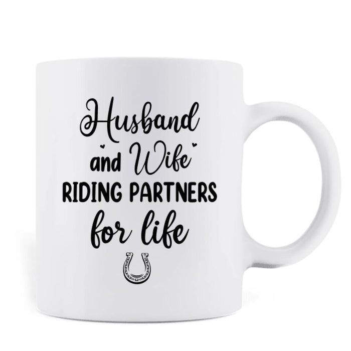 Personalized Horseback Riding Cartoon Portrait From Photo Coffee Mug - Gift Idea For Couple/ Riding Lover - Husband And Wife Riding Partners For Life