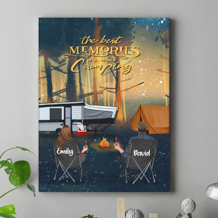 Personalized Night Camping Canvas - Couple/Parents With Up to 3 Kids And 4 Pets - Best Gift For Camping Lover - The Best Memories Are Made Camping