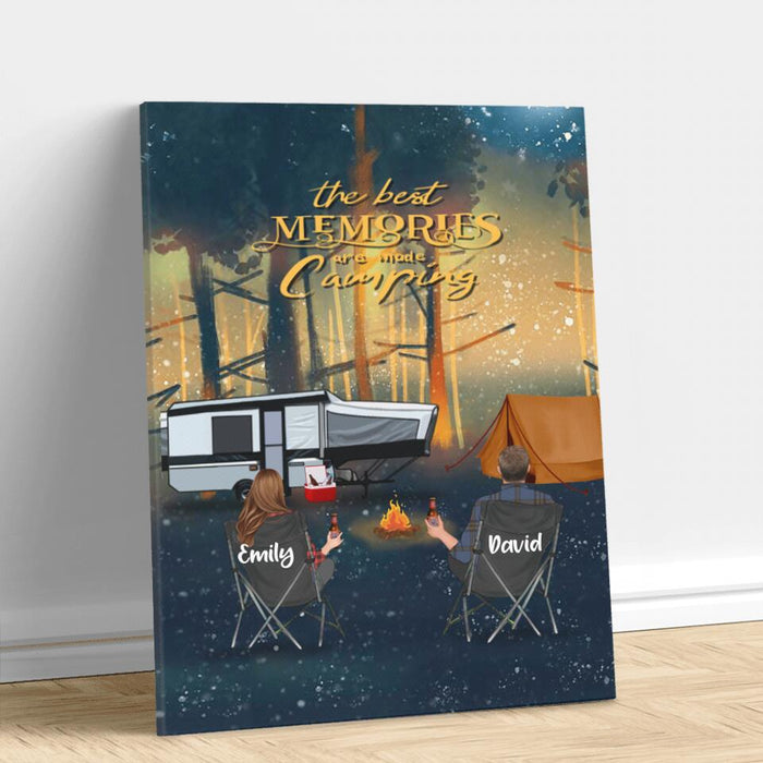Personalized Night Camping Canvas - Couple/Parents With Up to 3 Kids And 4 Pets - Best Gift For Camping Lover - The Best Memories Are Made Camping