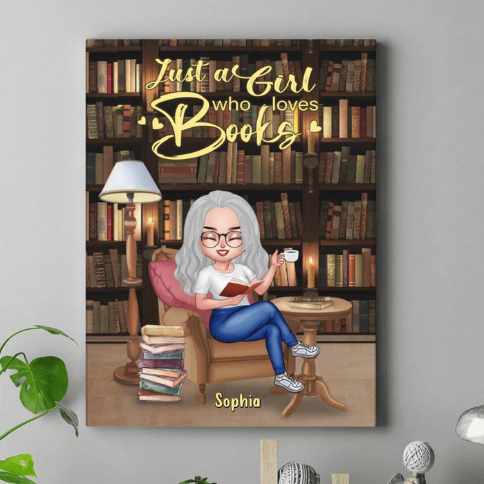 Personalized Reading Book Girl Vertical Canvas - Gift For Reading Lovers - Just One More Chapter