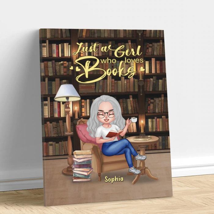Personalized Reading Book Girl Vertical Canvas - Gift For Reading Lovers - Just One More Chapter