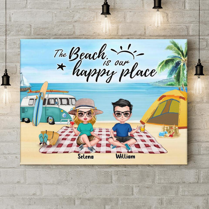 Personalized Summer Beach Picnic Camping Canvas - Up to 5 People - Gift Idea For Camping Couple/Friends - The Beach Is Our Happy Place