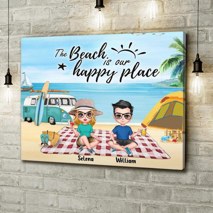 Personalized Summer Beach Picnic Camping Canvas - Up to 5 People - Gift Idea For Camping Couple/Friends - The Beach Is Our Happy Place