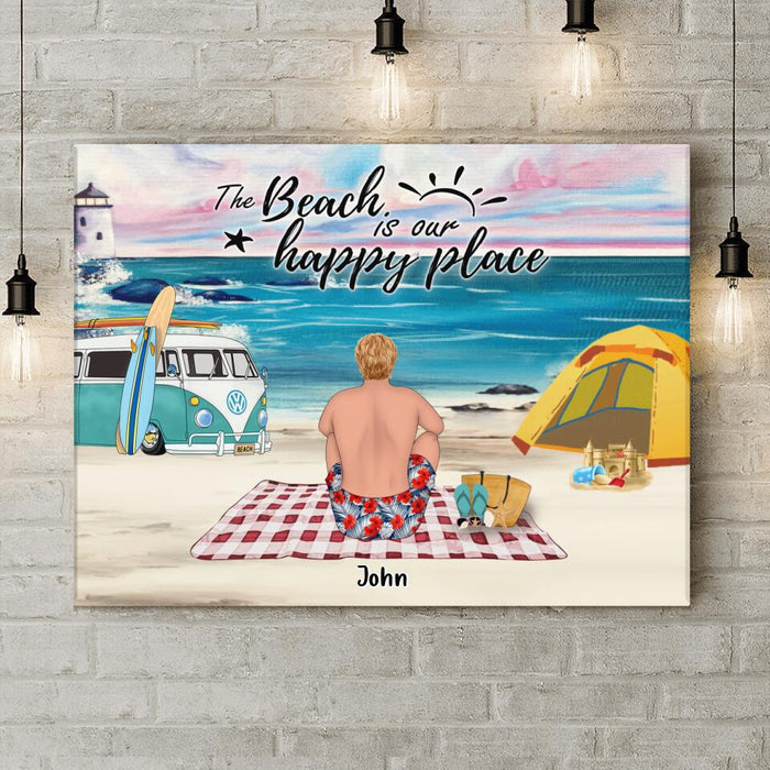 Personalized Camping Beach Canvas - Up to 4 People - Best Gift For Camping Lover/Couple - The Beach Is Our Happy Place