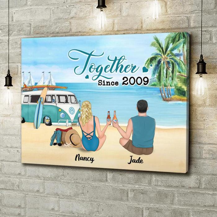 Personalized Beach Camping Canvas - Gifts For Camping/Dog/Cat Lover With Up to 3 Kids And 3 Pets - This Is Our Happy Place