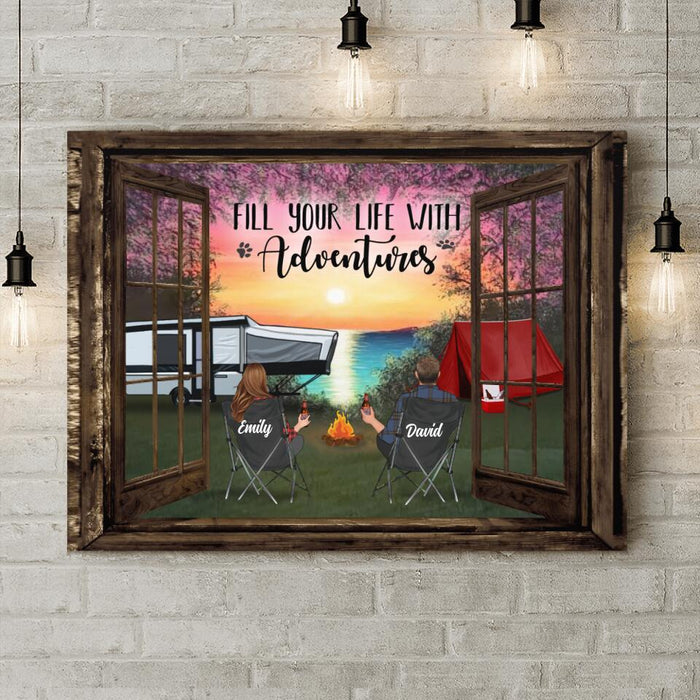 Personalized Camping Canvas - Gift Idea For The Whole Family/Couple/Camping Lover - Parents/Couple/Adult With Up to 3 Kids And 4 Pets - Fill Your Life With Adventures