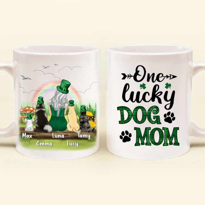 Personalized Dog Mom Mug - Up to 4 Dogs - St. Patrick's Day Gift Idea For Dog Lover - One Lucky Dog Mom