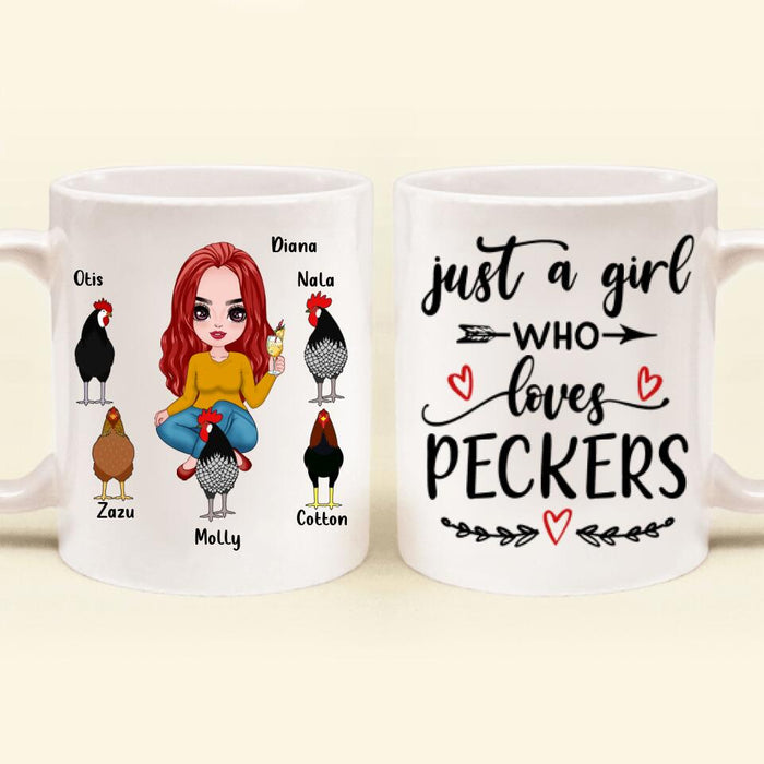 Personalized Chickens Mug - Up to 5 Chickens - Just A Girl Who Loves Peckers