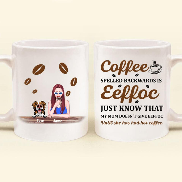Personalized Coffee Spelled Pet Mom Coffee Mug - Girl With Up to 5 Cats/ Dogs - Best Gift For Dog/Cat Lover