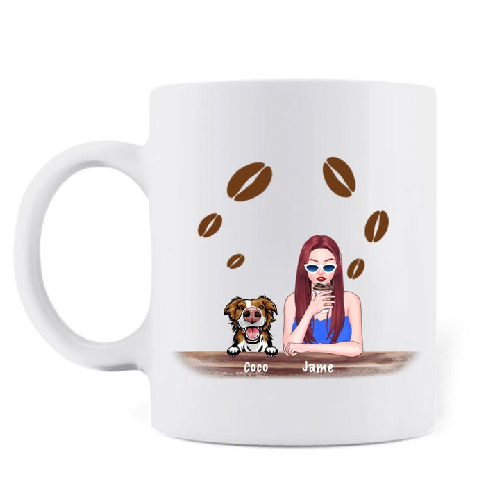Personalized Coffee Spelled Pet Mom Coffee Mug - Girl With Up to 5 Cats/ Dogs - Best Gift For Dog/Cat Lover