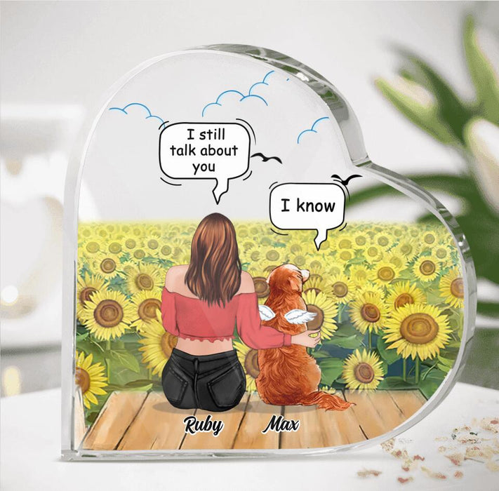 Personalized Memorial Pet Mom Crystal Heart - Up to 4 Pets - Gift Idea For Dog/Cat Lover - I Still Talk About You