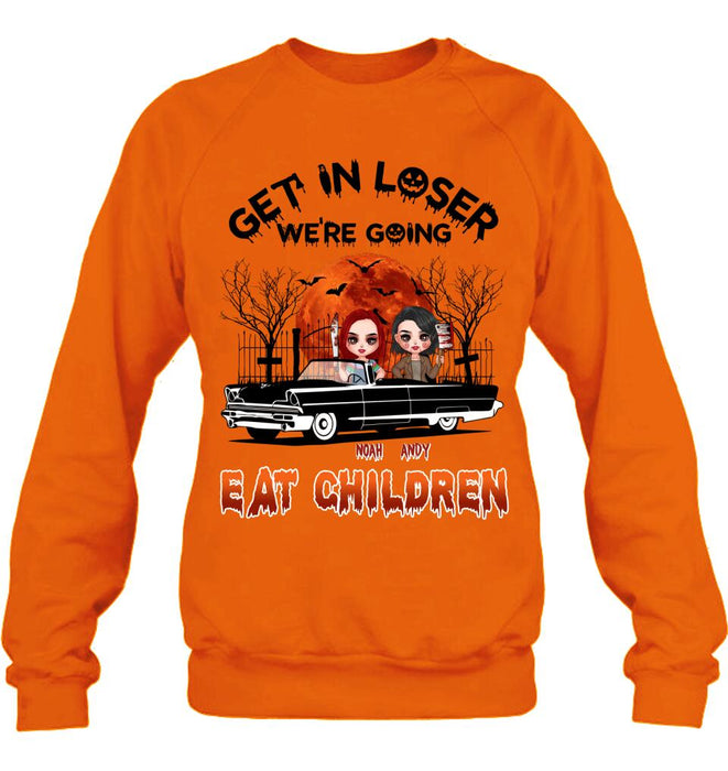 Personalized Horror Besties Shirt/Hoodie - Halloween Gift Idea For Friends/Sisters - Up to 4 Girls - Get In Loser We’re Going Eat Children