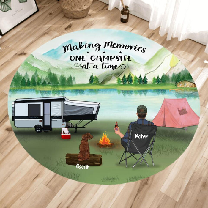 Personalized Camping Foldable Round Rug - Adult/Couple/Parents With Up to 4 Kids And 4 Pets - Gift Idea For Camping Lover - Making Memories One Campsite At A Time