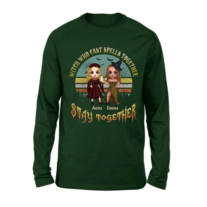 Personalized Witches Shirt - Up to 4 Girls - Halloween Gift Idea For Friends/Sisters/Besties - Witch Who Cast Spells Together Stay Together