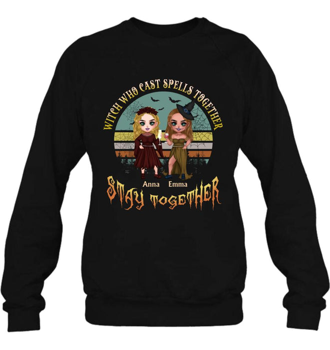 Personalized Witches Shirt - Up to 4 Girls - Halloween Gift Idea For Friends/Sisters/Besties - Witch Who Cast Spells Together Stay Together