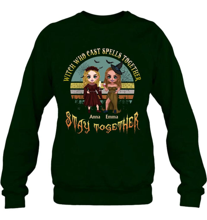 Personalized Witches Shirt - Up to 4 Girls - Halloween Gift Idea For Friends/Sisters/Besties - Witch Who Cast Spells Together Stay Together