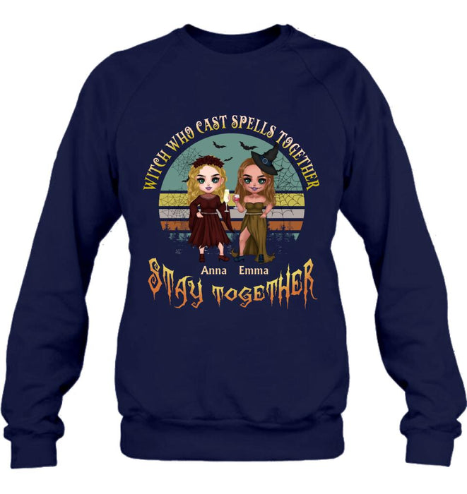 Personalized Witches Shirt - Up to 4 Girls - Halloween Gift Idea For Friends/Sisters/Besties - Witch Who Cast Spells Together Stay Together