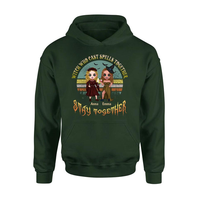 Personalized Witches Shirt - Up to 4 Girls - Halloween Gift Idea For Friends/Sisters/Besties - Witch Who Cast Spells Together Stay Together