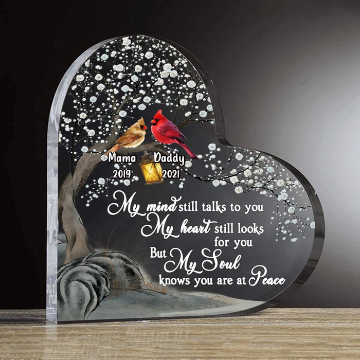 Personalized Memorial Cardinal Acrylic Plaque - Memorial Gift Idea For Couple - My Mind Still Talks To You
