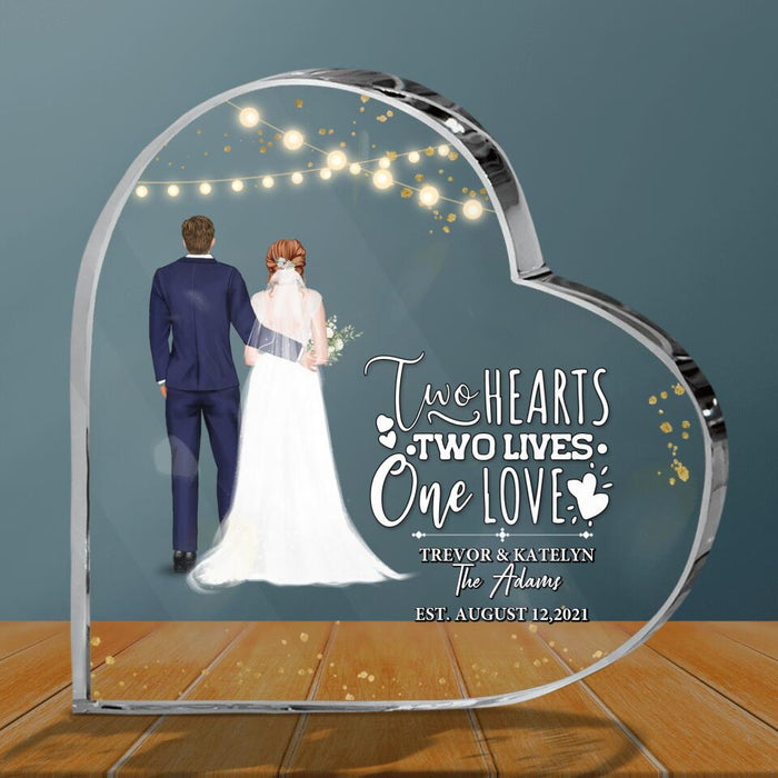 Personalized Couple Wedding Acrylic Plaque - Wedding Anniversary Gift Idea For Couple - Two Hearts, Two Lives, One Love