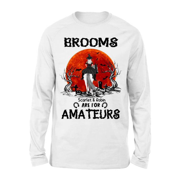 Personalized Witch Riding Horse Shirt/Hoodie -  Halloween Gift For Horse Lovers/Friends/Besties - Up to 4 Girls - Brooms Are For Amateurs