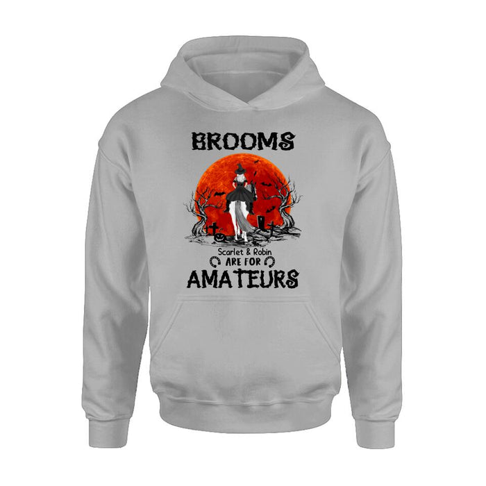 Personalized Witch Riding Horse Shirt/Hoodie -  Halloween Gift For Horse Lovers/Friends/Besties - Up to 4 Girls - Brooms Are For Amateurs