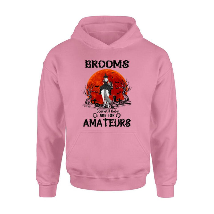 Personalized Witch Riding Horse Shirt/Hoodie -  Halloween Gift For Horse Lovers/Friends/Besties - Up to 4 Girls - Brooms Are For Amateurs