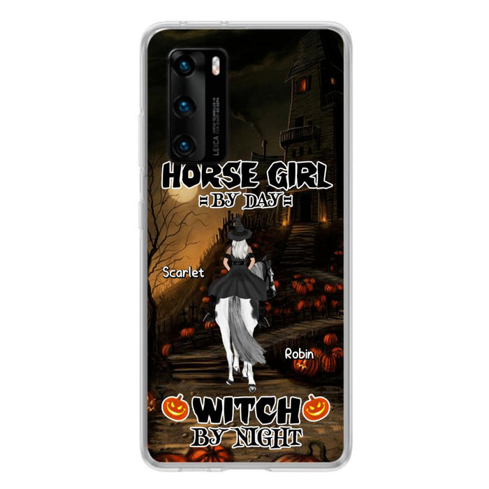 Personalized Witch Riding Horse Phone Case - Halloween Gift For Horse Lovers/Friends/Besties - Up to 4 Girls - Horse Girl By Day Witch By Night - Case For Xiaomi, Oppo And Huawei