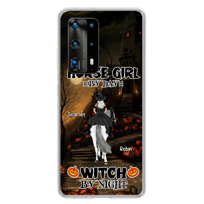 Personalized Witch Riding Horse Phone Case - Halloween Gift For Horse Lovers/Friends/Besties - Up to 4 Girls - Horse Girl By Day Witch By Night - Case For Xiaomi, Oppo And Huawei
