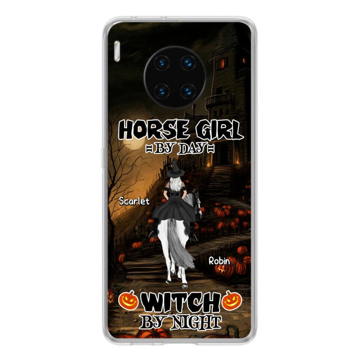 Personalized Witch Riding Horse Phone Case - Halloween Gift For Horse Lovers/Friends/Besties - Up to 4 Girls - Horse Girl By Day Witch By Night - Case For Xiaomi, Oppo And Huawei