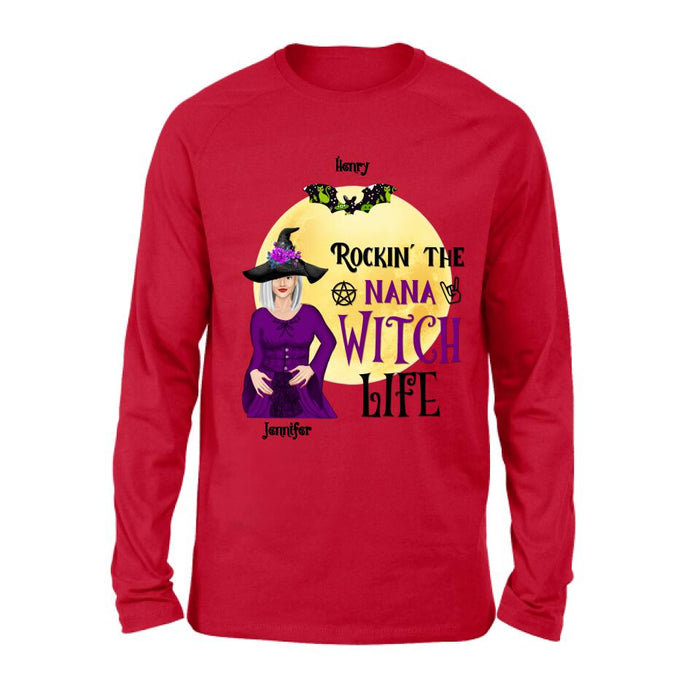 Personalized Halloween Shirt/Hoodie - Gift Idea For Halloween/Nana From Kids with up to 7 Kids - Rockin' The Nana Witch Life