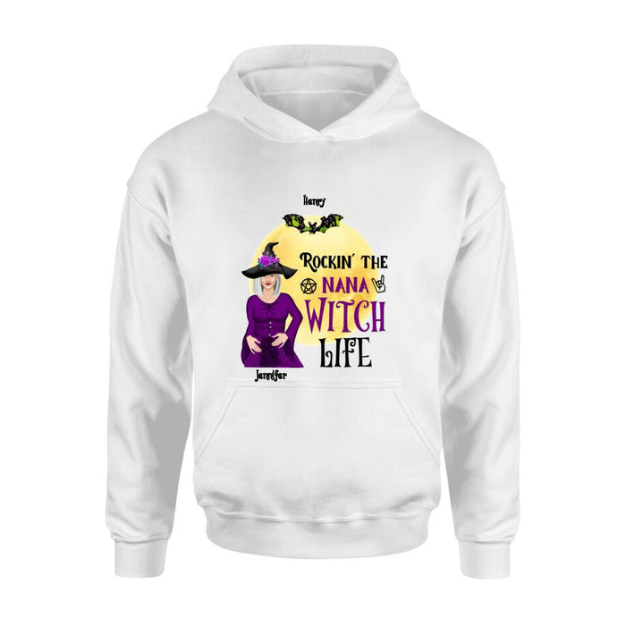 Personalized Halloween Shirt/Hoodie - Gift Idea For Halloween/Nana From Kids with up to 7 Kids - Rockin' The Nana Witch Life