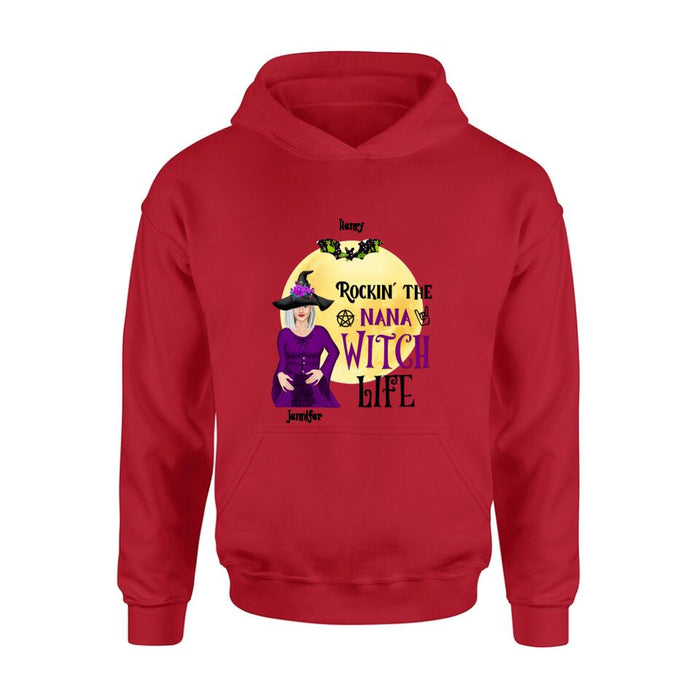 Personalized Halloween Shirt/Hoodie - Gift Idea For Halloween/Nana From Kids with up to 7 Kids - Rockin' The Nana Witch Life
