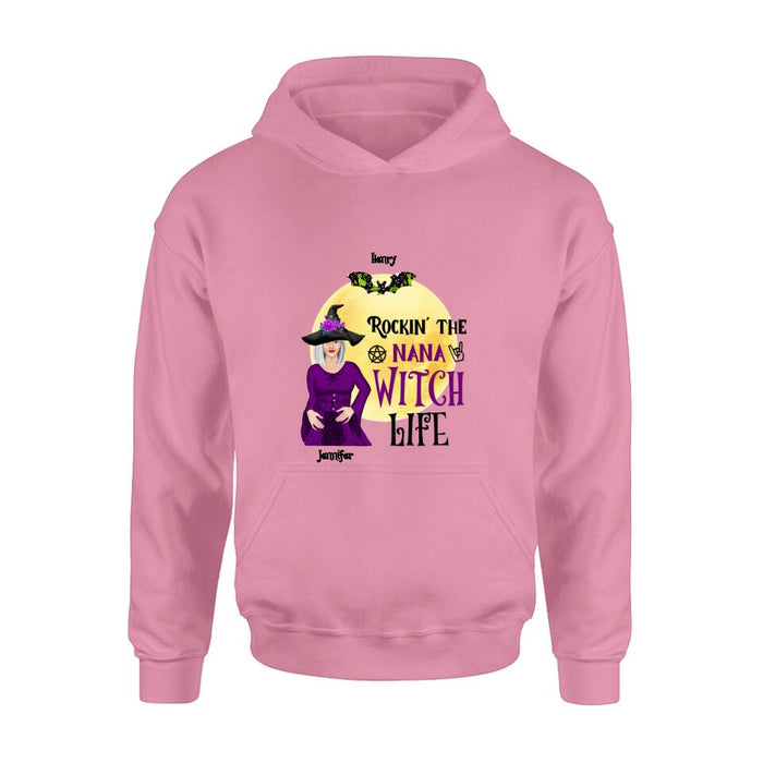 Personalized Halloween Shirt/Hoodie - Gift Idea For Halloween/Nana From Kids with up to 7 Kids - Rockin' The Nana Witch Life