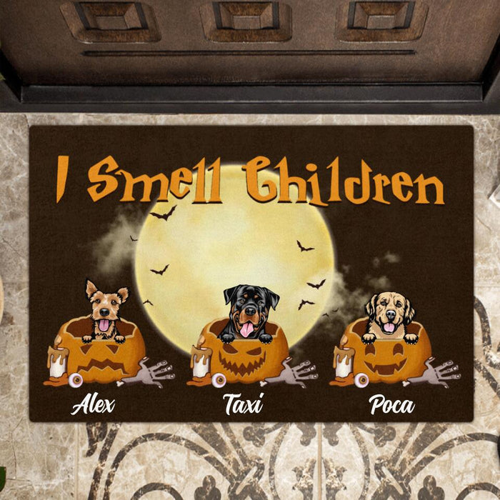Personalized Dog Halloween Doormat - Up to 3 Dogs - I Smell Children - 3QXJMV