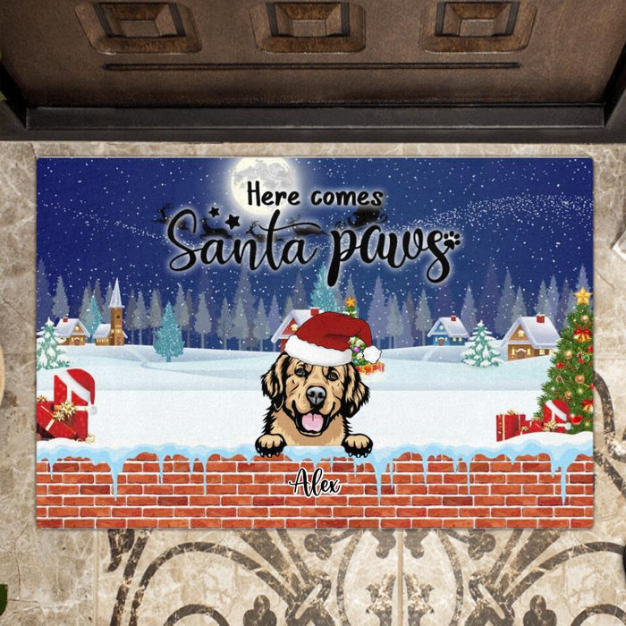 Personalized Dog In Chimney Doormat - Up to 6 Dogs - Christmas Gift For Dog Lover - Here Comes Santa Paws - K6SJV1