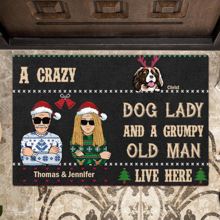Personalized Crazy Dog Couple Doormat - Old Couple With Up to 5 Dogs - Gift For Dog Lover