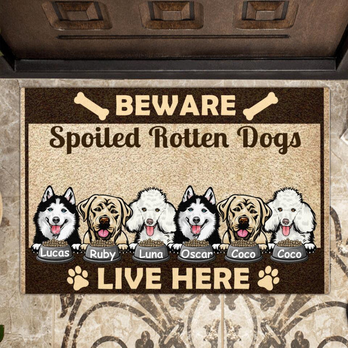 Personalized Spoiled Pets Doormat - Up to 6 Pets - Gift Idea For Dog/Cat Lover - Beware Spoiled Rotten Dogs Live Here